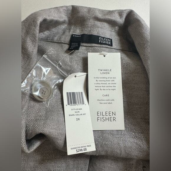 NWT Eileen Fisher Grey Twinkle Linen Jacket Blazer Size 2X - Picture 7 of 8